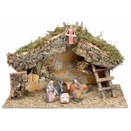 Hut with side ladder complete with Landi statues cm 40x23x24 h
