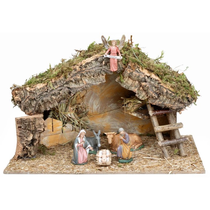 Hut with side ladder complete with Landi statues cm 40x23x24 h