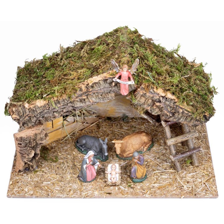 Hut with side ladder complete with Landi statues cm 40x23x24 h