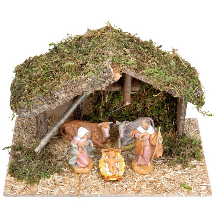 Hut with central platform complete with Fontanini statues cm