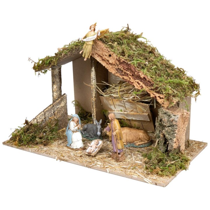Cabaña con pesebre completa con estatuas Landi cm 40x23x24 h