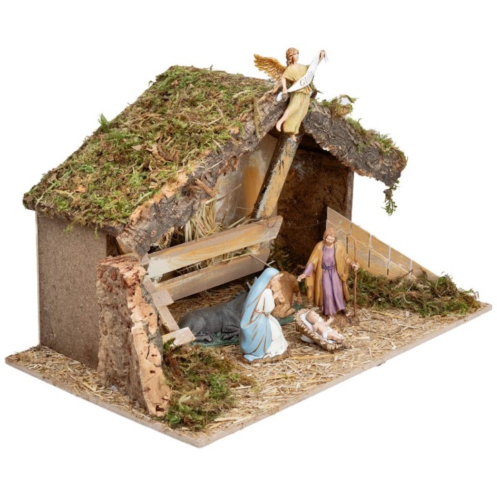 Stable with manger and side ladder complete with Landi statues