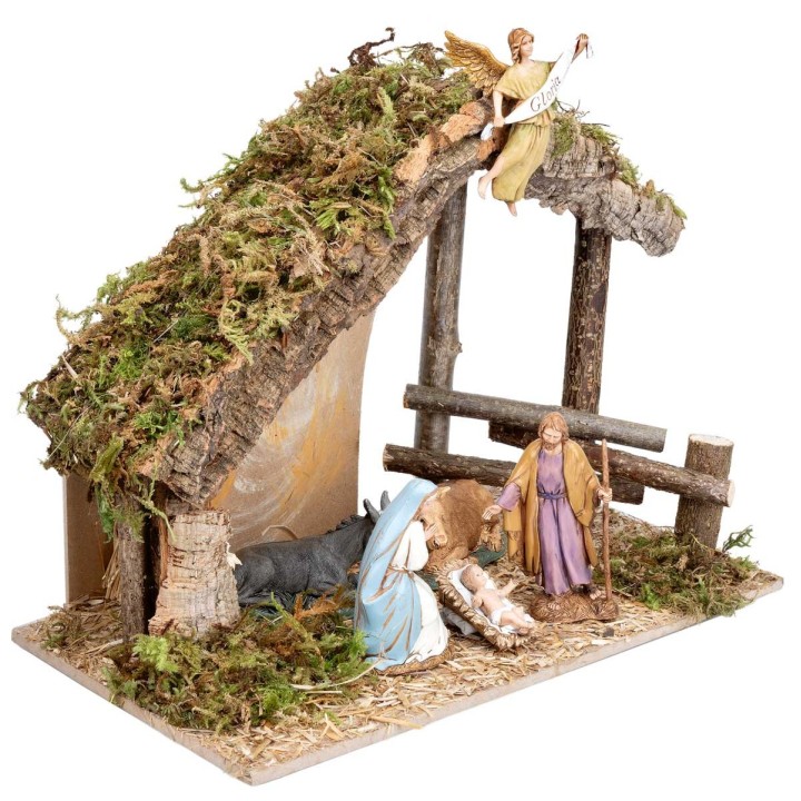 Hut with fence complete with Landi statues cm 31.5x17x23 h