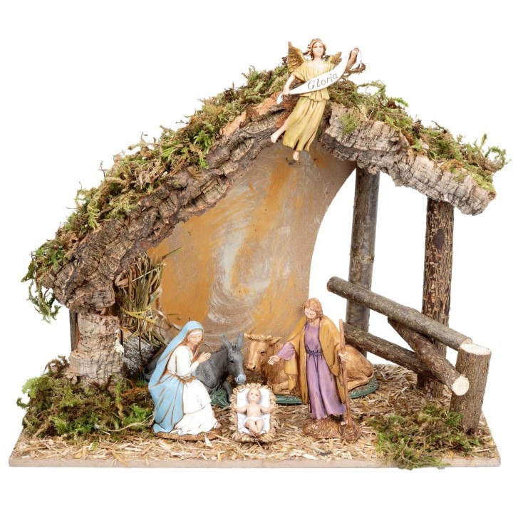 Hut with fence complete with Landi statues cm 31.5x17x23 h