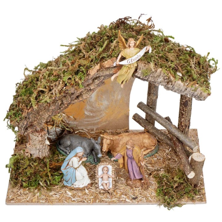Capanna con staccionata completa di statue Landi cm 31,5x17x23 h