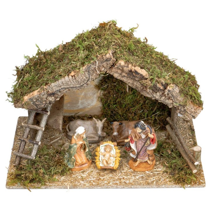 Hut with ladder complete with Euromarchi statues cm 50x28x32 h