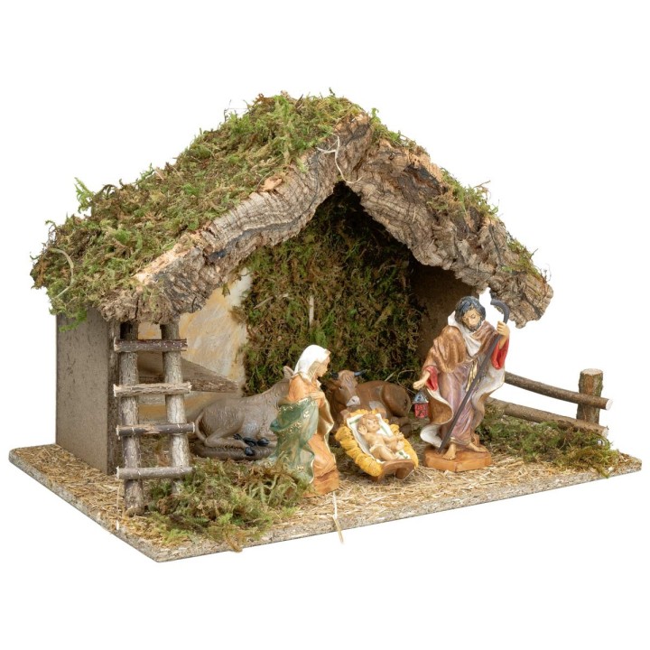 Hut with ladder complete with Euromarchi statues cm 50x28x32 h