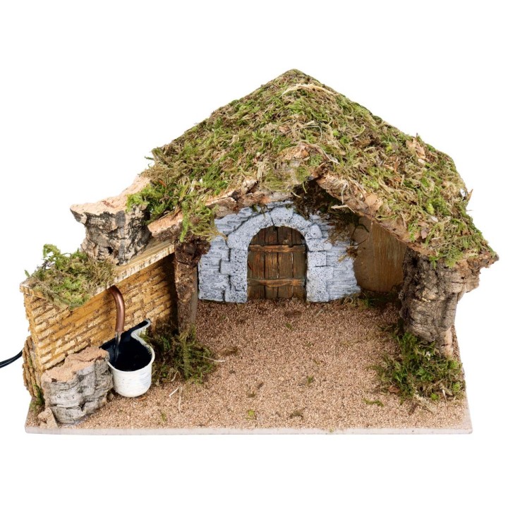 Hut with door and working fountain cm 36x17x24 h