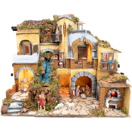 Nativity scene with illuminated village and waterfall 60x40