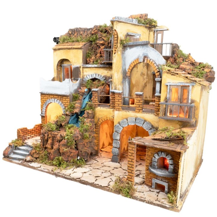 Presepe con borgo illuminato con cascata 60x40