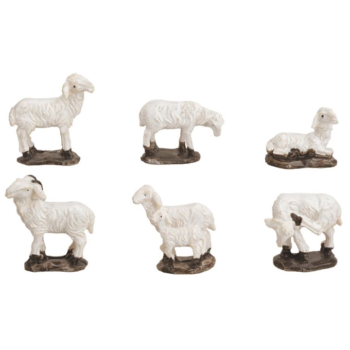 Set de 6 ovejas de resina con base para estatuas de 10-12 cm