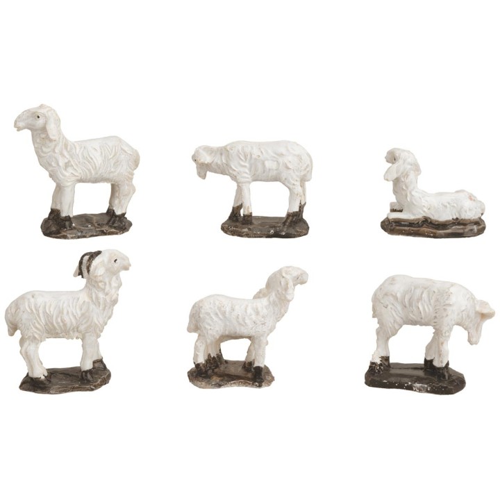 Set de 6 ovejas de resina con base para estatuas de 10-12 cm