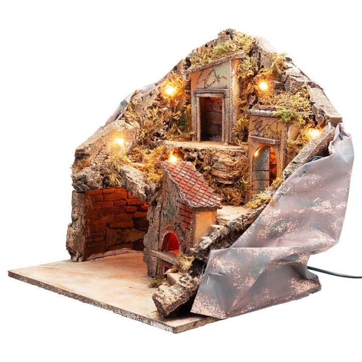 Lit nativity scene with oven powered by electricity cm 33x29x37