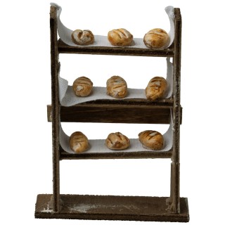 Estante de madera con pan - Puestos para belén.