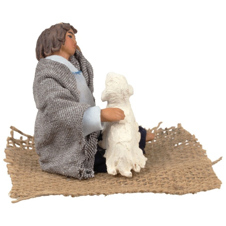 Donna seduta con pecora serie 12 cm