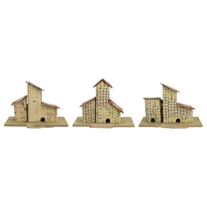 Set of three houses with roof facing left cm 10x6.2x7.5 h