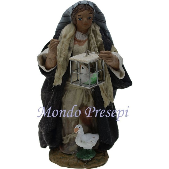 Cm 9 Donna con uccellino in gabbia -Statue in terracotta presepe