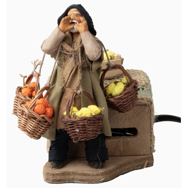Vendedor con cestas de fruta serie 10 cm en movimiento