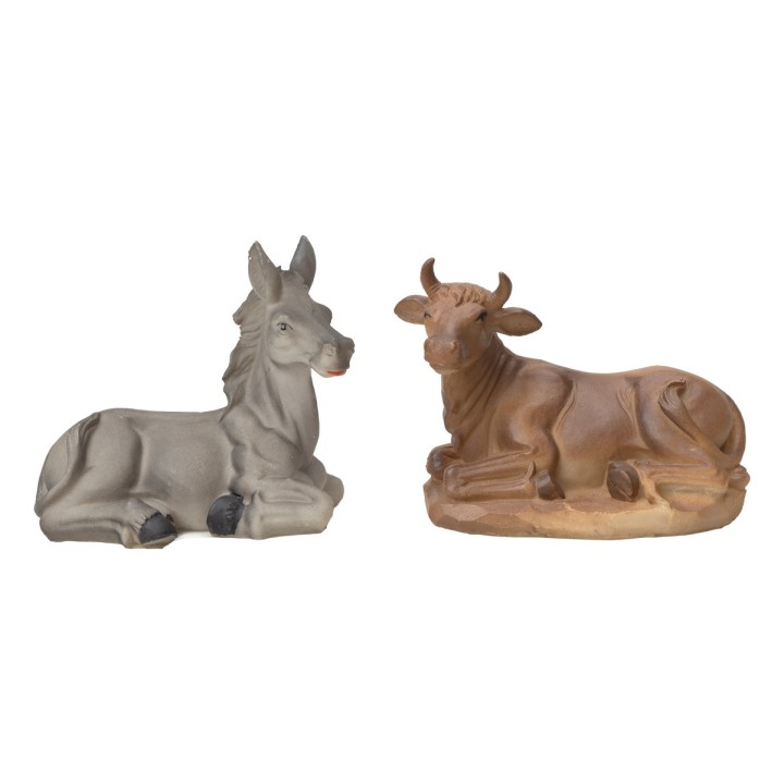 Set de buey y burro sentados en resina para estatuas de 15 cm