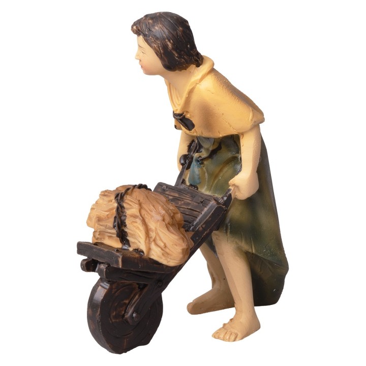 Campesino con carretilla en resina serie 8-9 cm