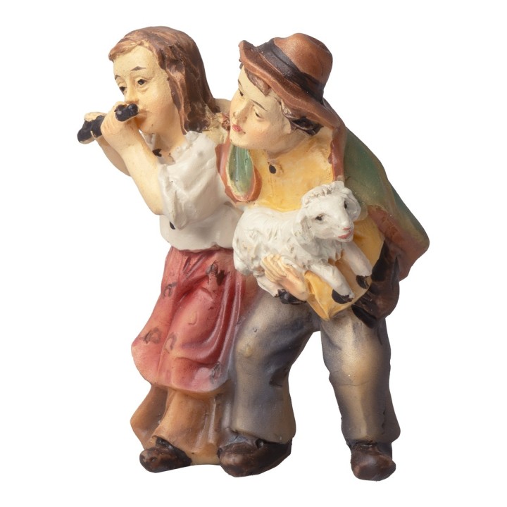 Bambini con agnello in braccio serie 8-10 cm in resina