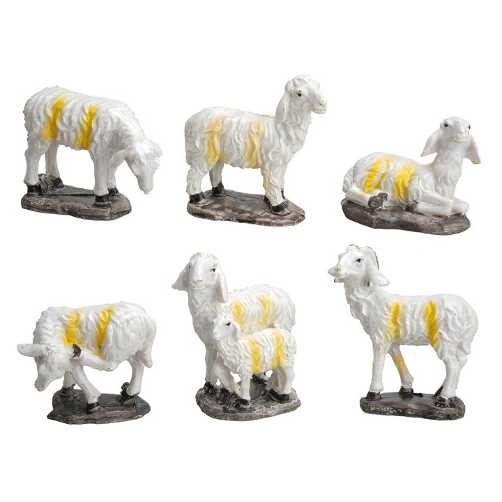 Set de 6 ovejas de resina para pesebre serie 12 cm