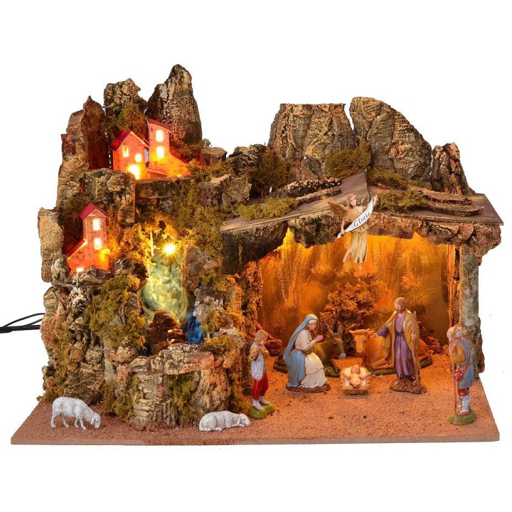 Belén completo con estatuas de Landi Moranduzzo con luces y