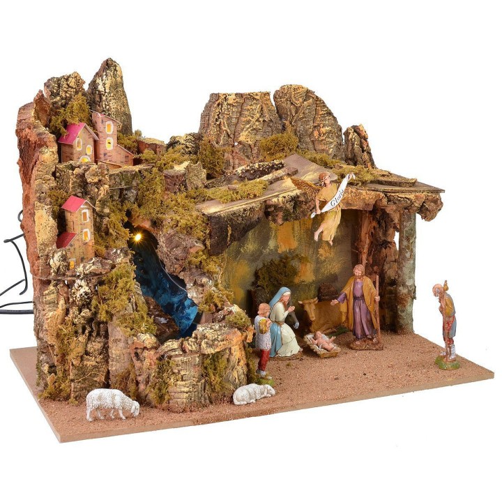Nativity scene complete with statues with lights and working