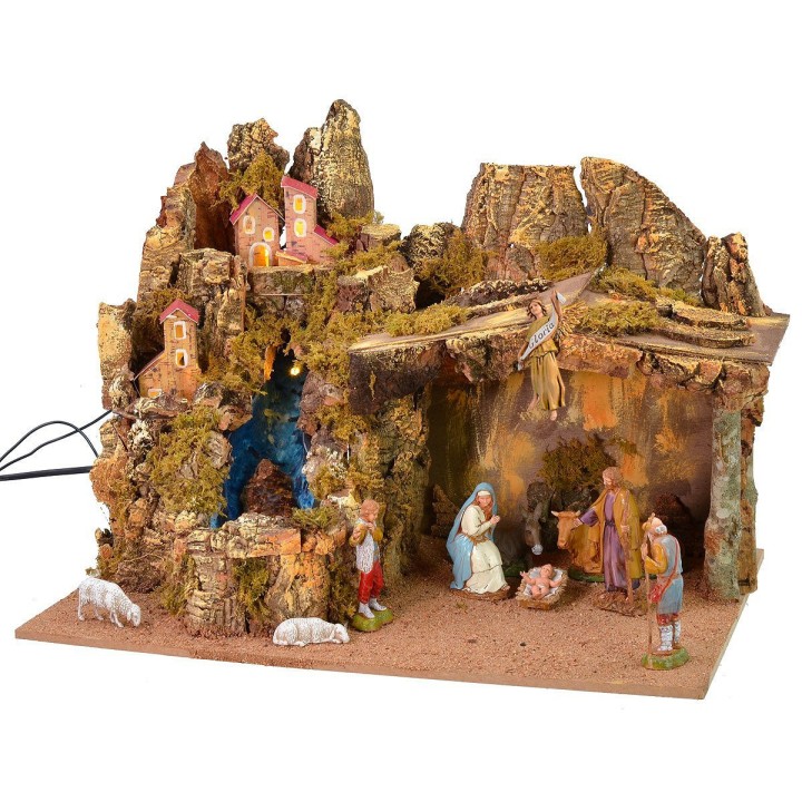 Nativity scene complete with statues with lights and working