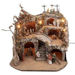 Illuminated nativity scene complete with Easter figurines cm