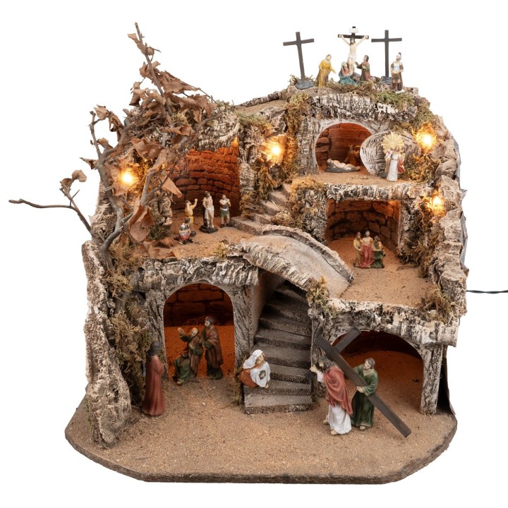 Illuminated nativity scene complete with Easter figurines cm