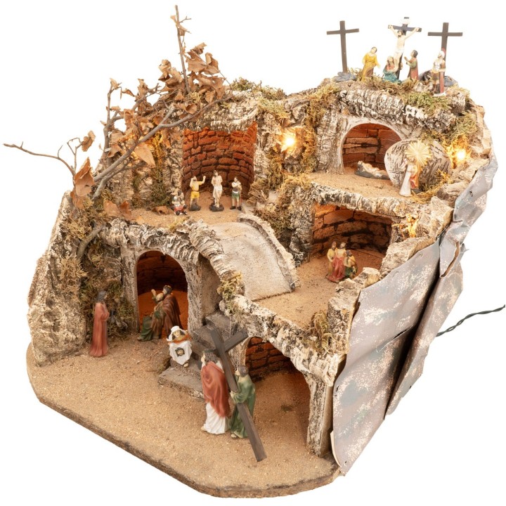 Presepe illuminato completo di statue pasquali cm 50x50x37 h