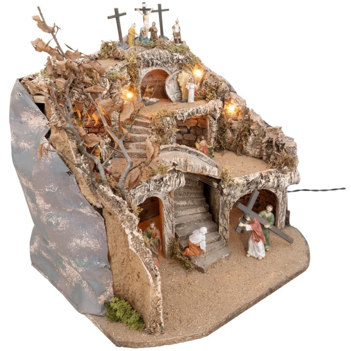 Presepe illuminato completo di statue pasquali cm 50x50x37 h