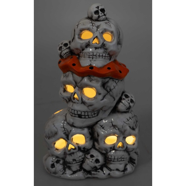 Stack of illuminated resin skulls 27.5 cm