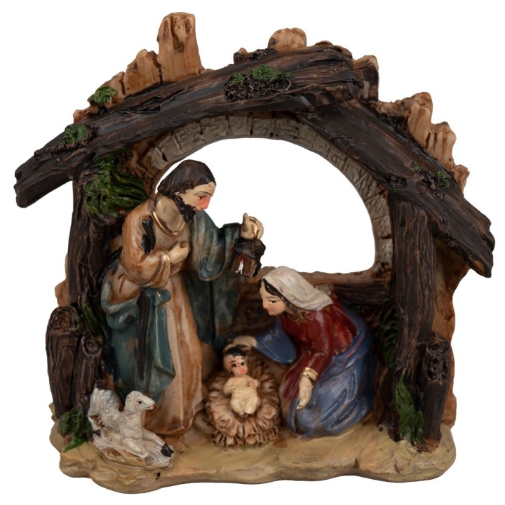 Natividad con cabaña y cordero cm 11,4x5,4x11,5 h