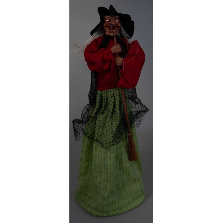 Befana con luci e suoni rossa e verde 70 cm