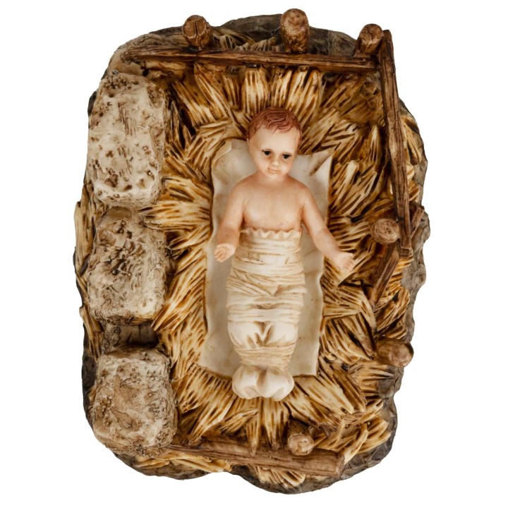 Gesù Bambino con culla rimovibile in resina serie 15 cm Landi