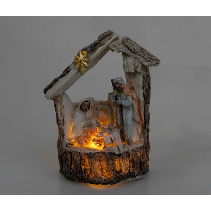 Nativity with illuminated hut cm 9x5x13.9 h