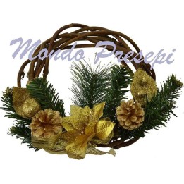 Crown wooden woven Ø 25 with decor gold