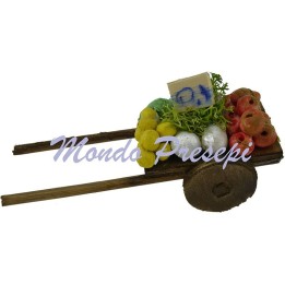 Carrito de madera con frutas y verduras