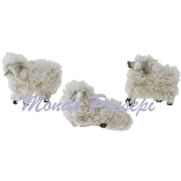 Conjunto de 3 ovejas de resina con lana para estatuas de 8-10