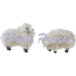 Set 2 pecore in resina con lana per statue cm 8-10