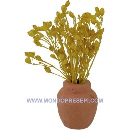 Terracotta vase with yellow flowers