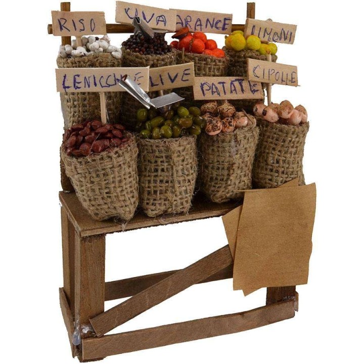 Counter with sacks of fruit and vegetables cm 10x4,5x14 h.