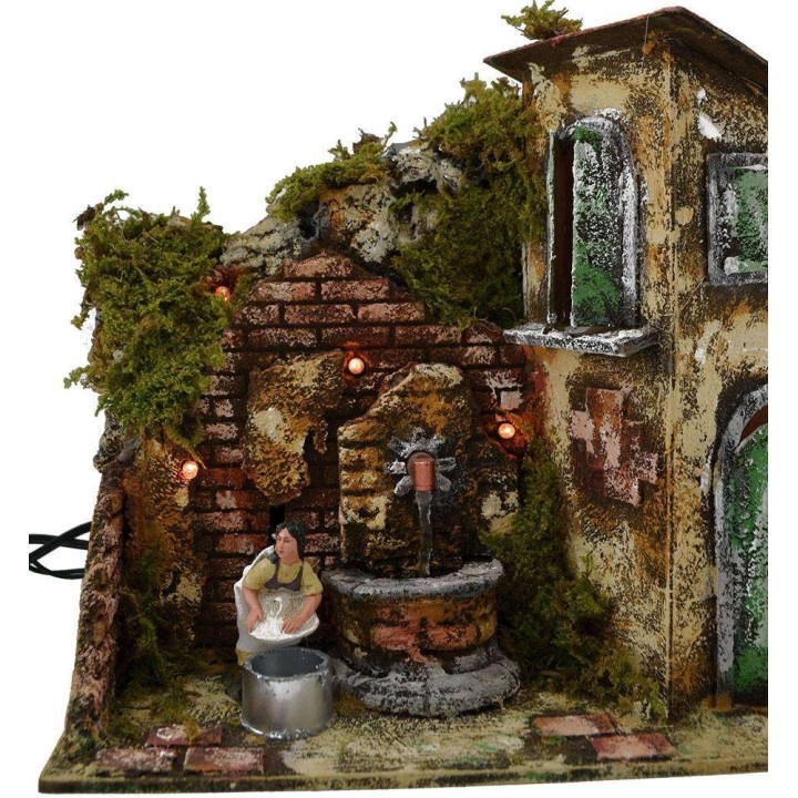 Laundress moving to the fountain