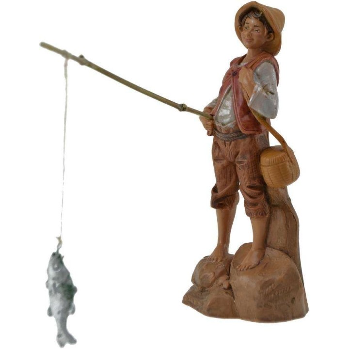 Pescador con caña y pez 12 cm Fontanini